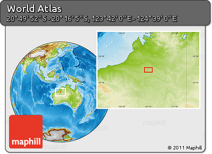 Physical Location Map of the Area around 20° 32' 59" S, 124° 10' 30" E