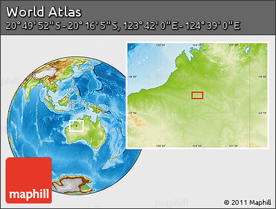 Physical Location Map of the Area around 20° 32' 59" S, 124° 10' 30" E