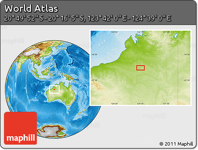 Physical Location Map of the Area around 20° 32' 59" S, 124° 10' 30" E