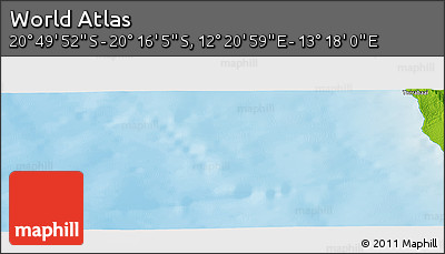 Physical Panoramic Map of the Area around 20° 32' 59" S, 12° 49' 29" E