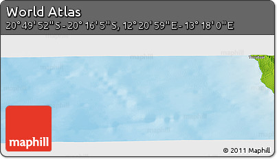 Physical Panoramic Map of the Area around 20° 32' 59" S, 12° 49' 29" E