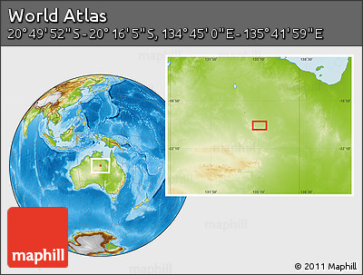 Physical Location Map of the Area around 20° 32' 59" S, 135° 13' 29" E