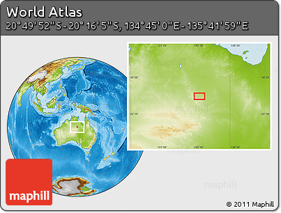 Physical Location Map of the Area around 20° 32' 59" S, 135° 13' 29" E