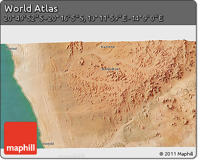 Satellite 3D Map of the Area around 20° 32' 59" S, 13° 40' 30" E