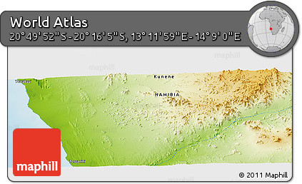 Physical Panoramic Map of the Area around 20° 32' 59" S, 13° 40' 30" E