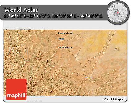 Satellite 3D Map of the Area around 20° 32' 59" S, 140° 19' 29" E
