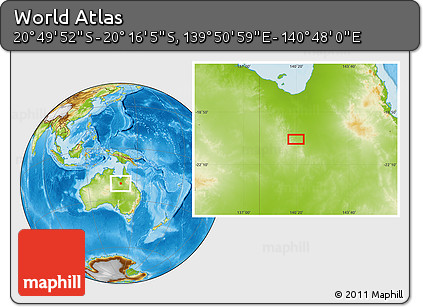 Physical Location Map of the Area around 20° 32' 59" S, 140° 19' 29" E