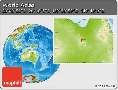Physical Location Map of the Area around 20° 32' 59" S, 140° 19' 29" E