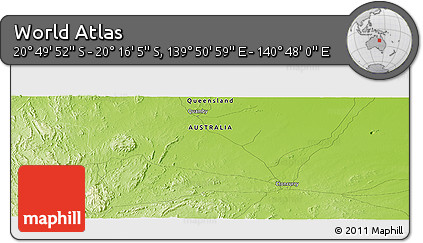 Physical Panoramic Map of the Area around 20° 32' 59" S, 140° 19' 29" E