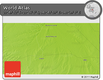 Physical 3D Map of the Area around 20° 32' 59" S, 141° 10' 30" E