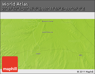 Physical 3D Map of the Area around 20° 32' 59" S, 141° 10' 30" E