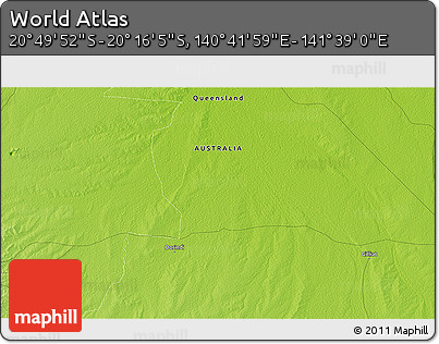 Physical 3D Map of the Area around 20° 32' 59" S, 141° 10' 30" E