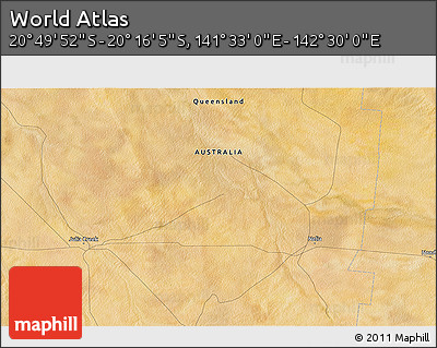 Satellite 3D Map of the Area around 20° 32' 59" S, 142° 1' 30" E