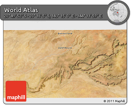 Satellite 3D Map of the Area around 20° 32' 59" S, 143° 43' 29" E