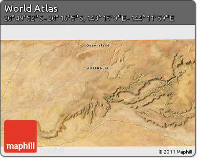 Satellite 3D Map of the Area around 20° 32' 59" S, 143° 43' 29" E