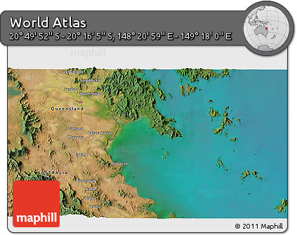 Satellite 3D Map of the Area around 20° 32' 59" S, 148° 49' 29" E