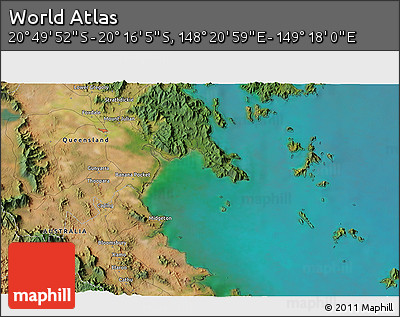 Satellite 3D Map of the Area around 20° 32' 59" S, 148° 49' 29" E