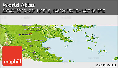 Physical Panoramic Map of the Area around 20° 32' 59" S, 148° 49' 29" E