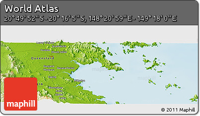 Physical Panoramic Map of the Area around 20° 32' 59" S, 148° 49' 29" E