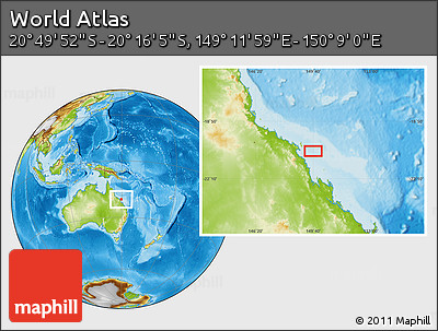Physical Location Map of the Area around 20° 32' 59" S, 149° 40' 30" E