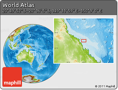 Physical Location Map of the Area around 20° 32' 59" S, 149° 40' 30" E