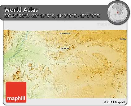 Physical 3D Map of the Area around 20° 32' 59" S, 14° 31' 30" E