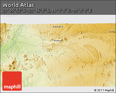 Physical 3D Map of the Area around 20° 32' 59" S, 14° 31' 30" E