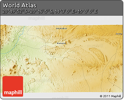 Physical 3D Map of the Area around 20° 32' 59" S, 14° 31' 30" E
