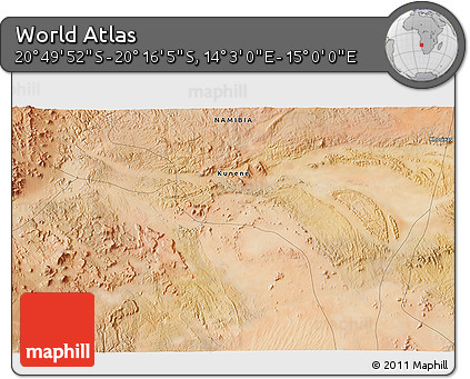 Satellite 3D Map of the Area around 20° 32' 59" S, 14° 31' 30" E