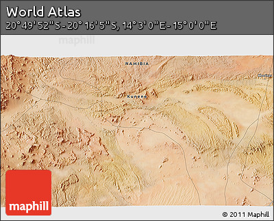 Satellite 3D Map of the Area around 20° 32' 59" S, 14° 31' 30" E