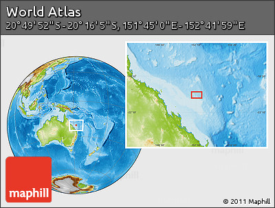 Physical Location Map of the Area around 20° 32' 59" S, 152° 13' 29" E