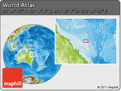 Physical Location Map of the Area around 20° 32' 59" S, 152° 13' 29" E
