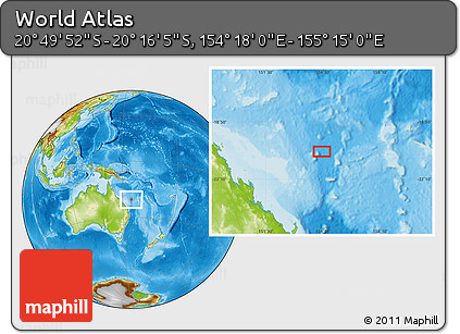 Physical Location Map of the Area around 20° 32' 59" S, 154° 46' 30" E