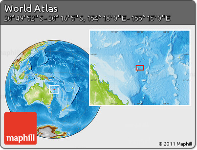 Physical Location Map of the Area around 20° 32' 59" S, 154° 46' 30" E