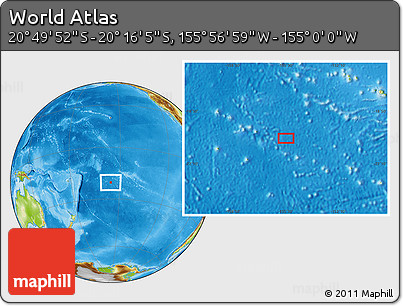 Physical Location Map of the Area around 20° 32' 59" S, 155° 28' 29" W