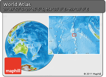 Physical Location Map of the Area around 20° 32' 59" S, 159° 1' 30" E