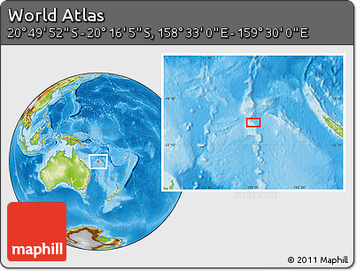 Physical Location Map of the Area around 20° 32' 59" S, 159° 1' 30" E