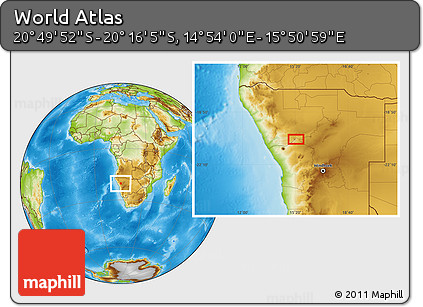 Physical Location Map of the Area around 20° 32' 59" S, 15° 22' 30" E