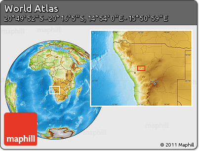 Physical Location Map of the Area around 20° 32' 59" S, 15° 22' 30" E