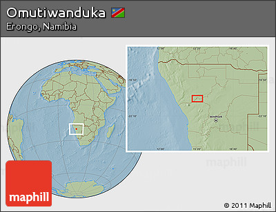 Savanna Style Location Map of Omutiwanduka, hill shading