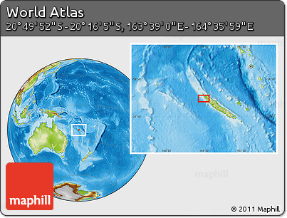 Physical Location Map of the Area around 20° 32' 59" S, 164° 7' 30" E