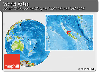 Physical Location Map of the Area around 20° 32' 59" S, 164° 58' 29" E