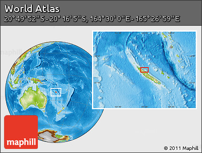 Physical Location Map of the Area around 20° 32' 59" S, 164° 58' 29" E