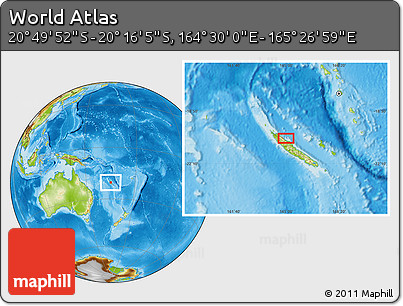 Physical Location Map of the Area around 20° 32' 59" S, 164° 58' 29" E