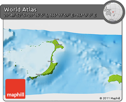 Physical 3D Map of the Area around 20° 32' 59" S, 166° 40' 30" E