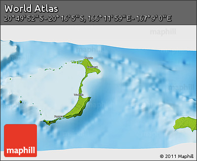 Physical 3D Map of the Area around 20° 32' 59" S, 166° 40' 30" E