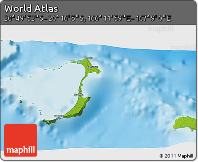 Physical 3D Map of the Area around 20° 32' 59" S, 166° 40' 30" E