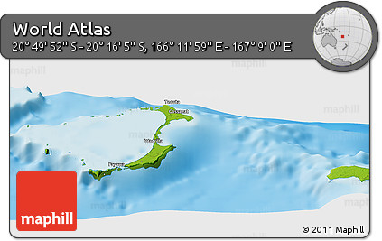 Physical Panoramic Map of the Area around 20° 32' 59" S, 166° 40' 30" E