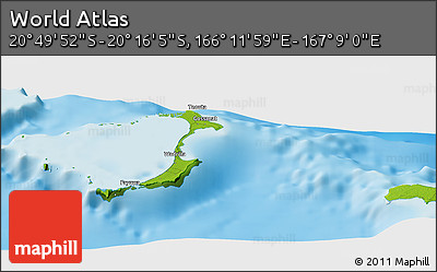 Physical Panoramic Map of the Area around 20° 32' 59" S, 166° 40' 30" E