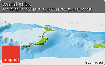 Physical Panoramic Map of the Area around 20° 32' 59" S, 166° 40' 30" E
